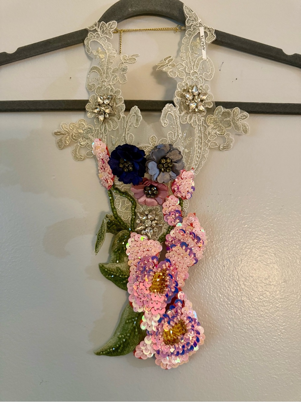 Aratta Queen Victoria Crystal Lace Floral Bib Statement Necklace